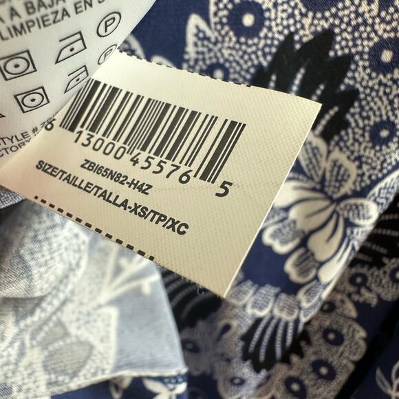 BCBGMaxAzria Blue Noely Shift Dress XS Extra Small White Black Floral - Picture 8 of 9